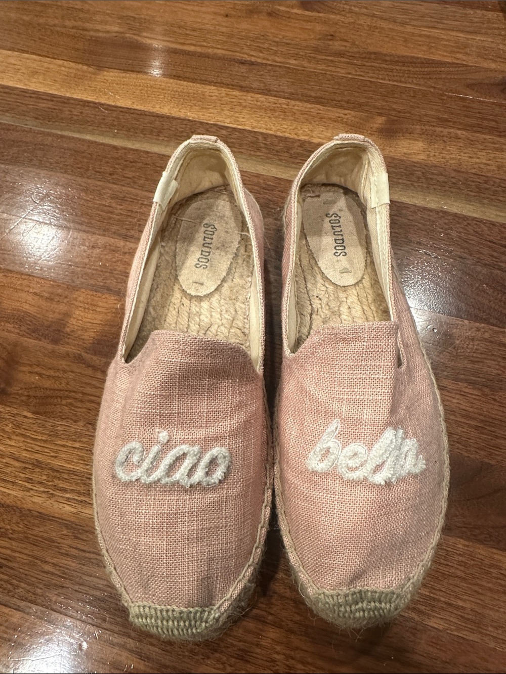 Soludos Pink 'ciao bella' Embroidered Slip-On Espadrilles